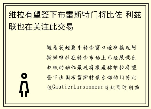 维拉有望签下布雷斯特门将比佐 利兹联也在关注此交易