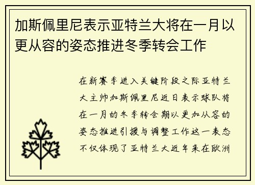 加斯佩里尼表示亚特兰大将在一月以更从容的姿态推进冬季转会工作
